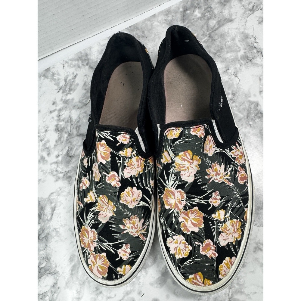 Vans Slip On Asher Floral Print Sneakers Womens Size 10 Casual Canvas Shoes - Picture 9 of 10